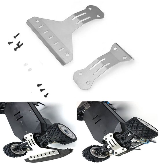 Metalen Skid Armor voor RC Auto - Voor en Achter Chassis - Zilver