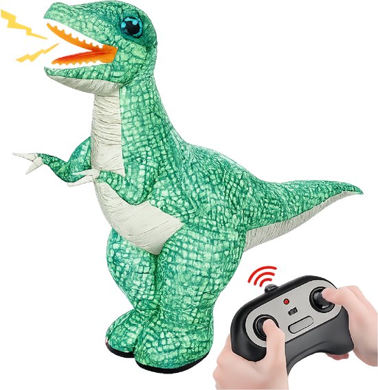 Silvergear Opblaasbare Dinosaurus - RC Auto - Inflatable Dino Afstandsbestuurbare Auto - Bestuurbare Auto voor Jongens - Bestuurbare Dino RC Car - T-rex Speelgoed Kids - Dinosaurussen Speelgoed - Cadeau voor Kinderen 4,5,6,7,8,9,10+ Jaar - Groen