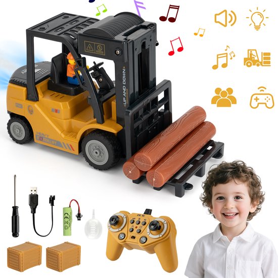 Op Afstand Bestuurbare Heftruck Met Geluidseffecten En Lichtjes - 11 Speelmogelijkheden Dubbele Batterijen Krachtige Motor Realistisch Uiterlijk - Het Beste Cadeau Voor Kinderen Van 6-12 Jaar