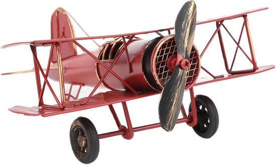 Metalen vliegtuigmodel ijzer retro vliegtuig zeilvliegtuig dubbeldekker hanger model vliegtuig speelgoed, Kerstmis, wooncultuur, ornament, desktopdecoratie (rood)
