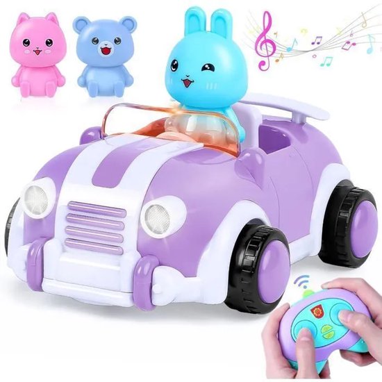 Sogiol® Bestuurbare auto - RC Voertuigen - met verlichting muziek 3 mini-cartoonpoppetjes - 2,4 GHz afstandsbediening voor kinderen vanaf 3 -5 jaar - Paars