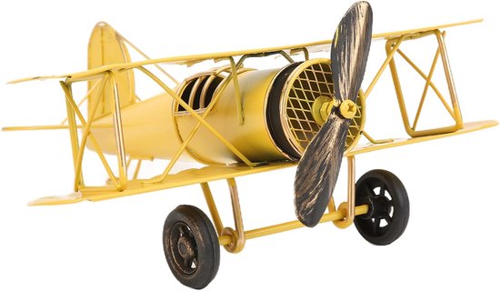 metalen vliegtuigmodel ijzer retro vliegtuig zeilvliegtuig dubbeldekker hanger model vliegtuig speelgoed, Kerstmis, wooncultuur, ornament, desktopdecoratie (geel)