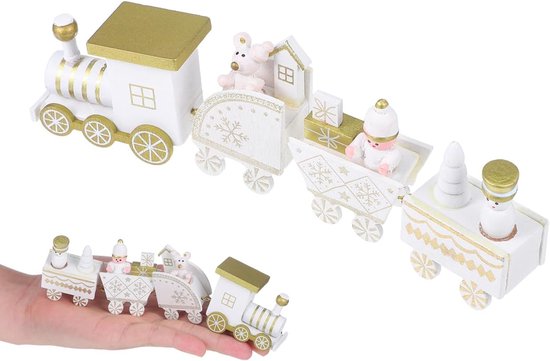 4-delige houten kersttrein decoratieset duurzame miniatuurspoorbaan met levendig design als kerstboomversiering en voor tafel en plank decoratie