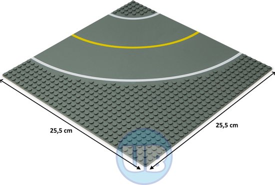 Uniblocks City wegenplaat bocht met gele belijning - 25,5 x 25,5 cm | Bouwplaat 32x32 noppen |wegen | stad | city | combineer met Lego bouwplaten | Geschikt voor LEGO bouwplaten bouwplaat wegplaat