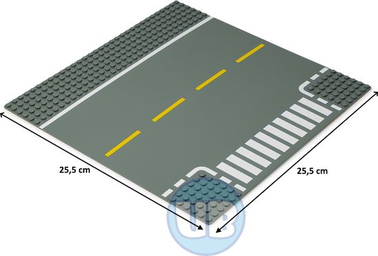 Uniblocks City wegenplaat T-splitsing met gele belijning - 25,5 x 25,5 cm | Bouwplaat 32x32 noppen |wegen | stad | city | combineer met Lego bouwplaten | Geschikt voor LEGO bouwplaten bouwplaat wegplaat