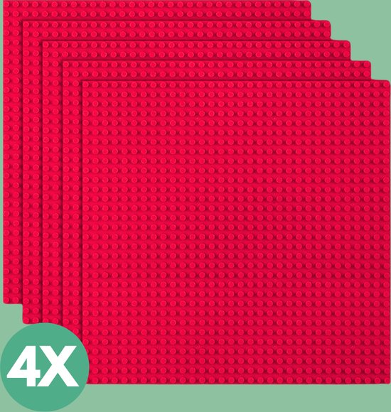 Enluxe Bouwplaten - Rood Set 4 Stuks | 32x32 Noppen | Geschikt voor LEGO Bouwstenen | Rode Platen | Grootformaat 25,5 x 25,5 cm | Premium Bouwplaten voor Creatieve en Stedelijke Bouwprojecten