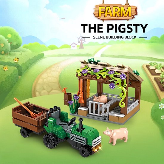 The Pigsty Farm Bouwset - Boerderij Dieren Bouwpakket - 3D Speelgoed Bouwblokken - Compatibel met LEGO - Educatieve STEM Set - 190 Stuks