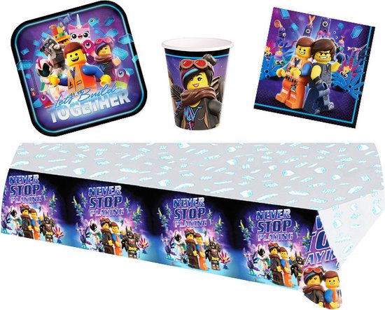 Lego Movie 2 - Feestpakket - Feestartikelen - Kinderfeest - 8 Kinderen - Tafelkleed - Bekers - Servetten - Bordjes