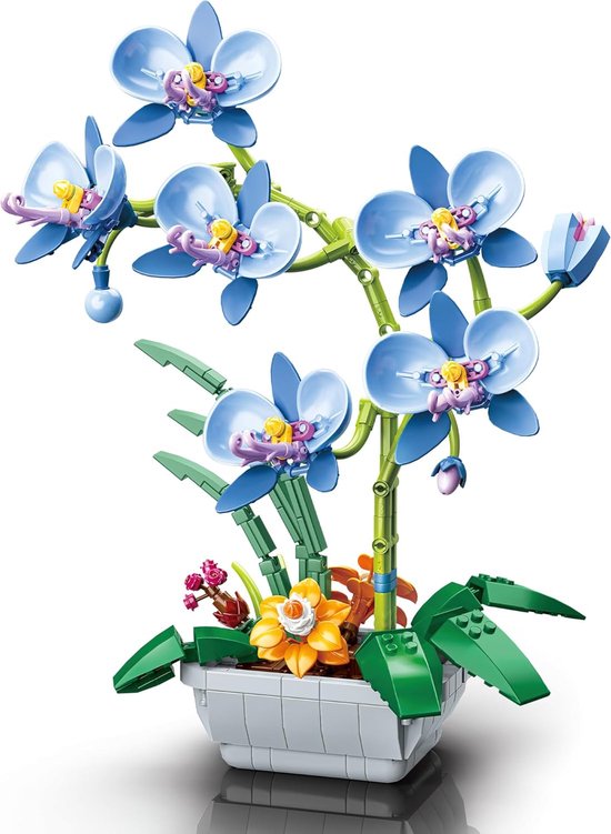 Jaki - Bloemenboeket orchidee blauw | Botanical bloemenpracht collection | Classic Creator STEM speelgoed bonsai bloemen bouwpakket | modelbouw volwassenen & kinderen | 581 bouwstenen (compatibel met lego , mould king , mega bloks of sluban stenen)