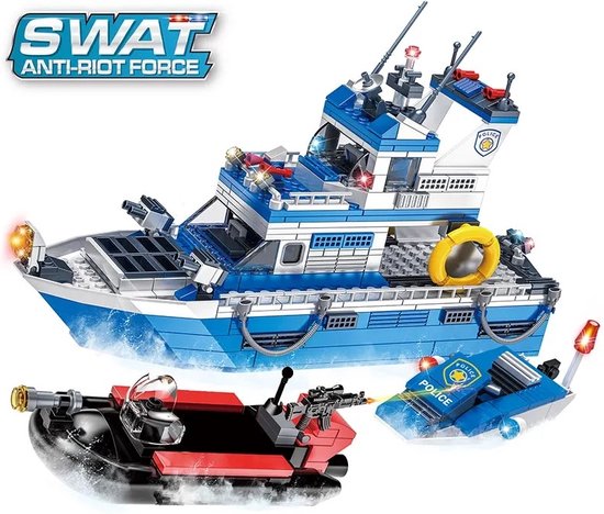 SWAT Anti-Riot Force - SWAT Costal Patrol - Kustwachtboot Bouwset - Politieboot 3D Puzzel - Compatibel met LEGO Bouwstenen - 480 Stuks bouwpakket