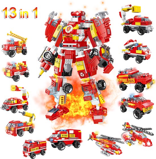 Fire Brigade 6 in 1 Bouwset - Brandweer Reddingsrobot - Brandweer Bouwpakket - Bouwblokken - Branweerwagen Bouwset - Compatibel met Lego bouwstenen - 591 Stuks