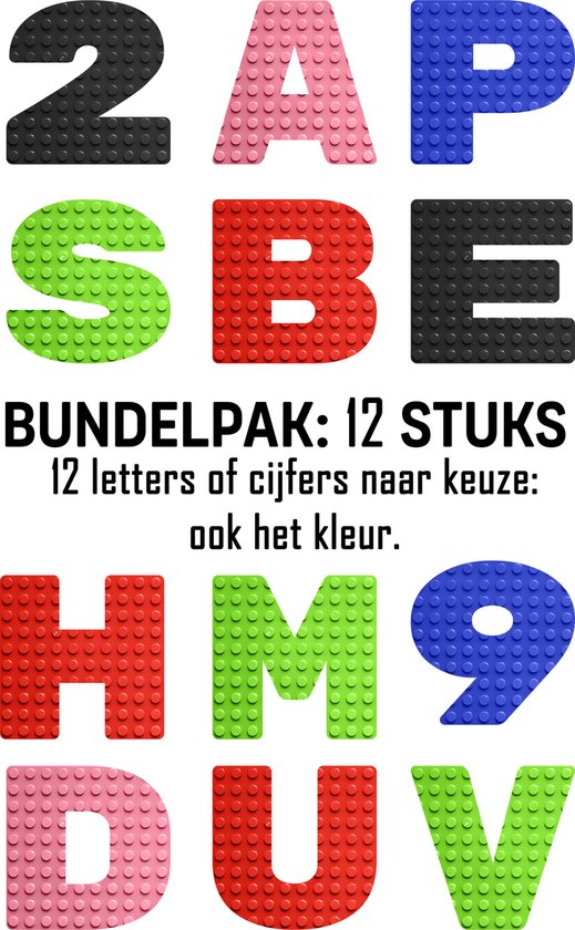 Bouwplaat / Grondplaat - letters & cijfers: Bundelpak: 12 letters of cijfers - 8cm - Geschikt voor LEGO - city stenen - bouwplaat - city classic technic - cadeau - speelgoed - kaart - taarttopper - decoratie