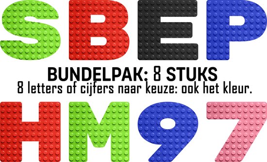 Bouwplaat / Grondplaat - letters & cijfers: Bundelpak: 8 letters of cijfers - 8cm - Geschikt voor LEGO - city stenen - bouwplaat - city classic technic - cadeau - speelgoed - kaart - taarttopper - decoratie