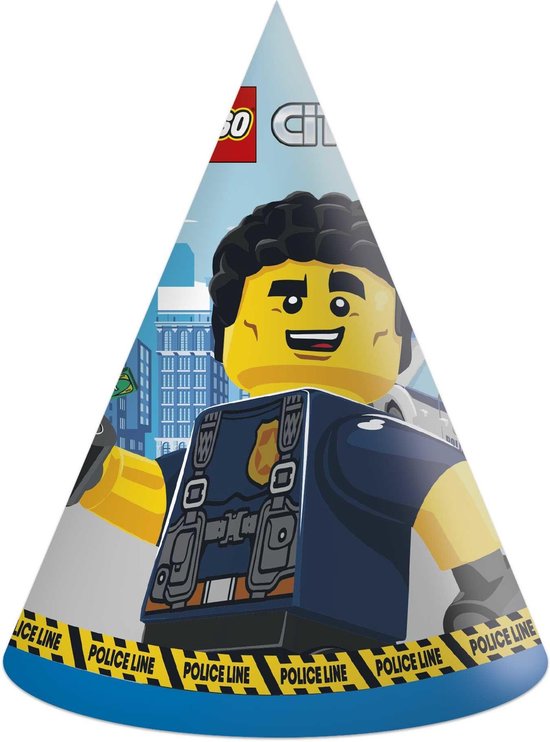 Procos Feesthoedjes Lego City Junior Papier Blauw 6 Stuks