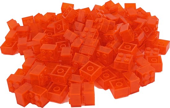 100 Bouwstenen 2x2 | Transparant Oranje | Compatibel met Lego Classic | Keuze uit vele kleuren | SmallBricks