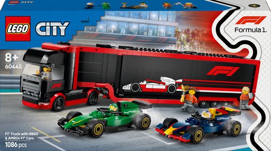 LEGO City F1 truck met RB20 en AMR24 F1® auto's speelset - 60445