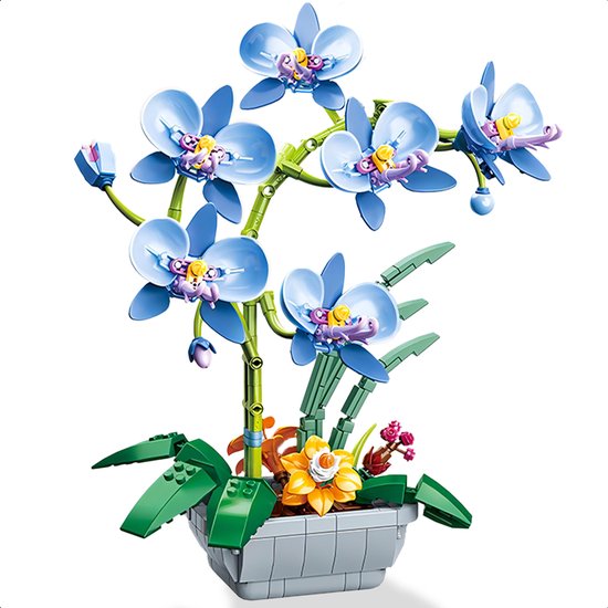 Questmate Bloemen Bouwset - Orchidee Blauw - Bloemenboeket & Kunstbloemen Set voor volwassenen