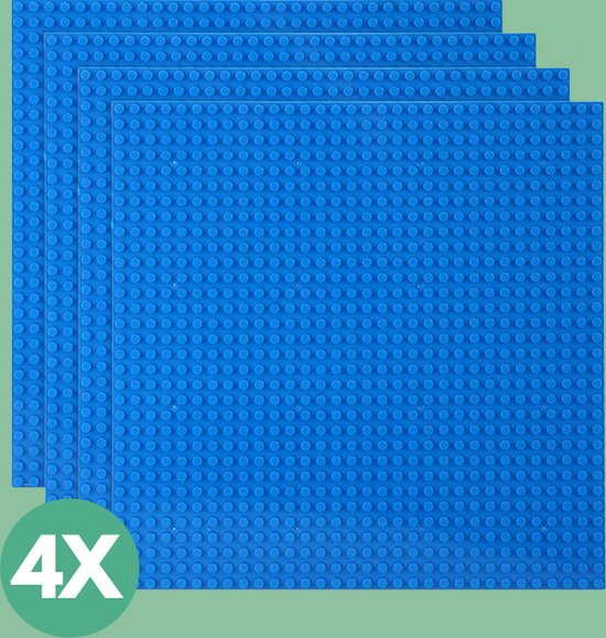 Enluxe Bouwplaat Blauw Set 4 Stuks - 32x32 Noppen l Geschikt voor LEGO Bouwstenen | Stapelbare Grondplaat voor Creatieve Bouwprojecten l 25,5 cm x 25,5 cm