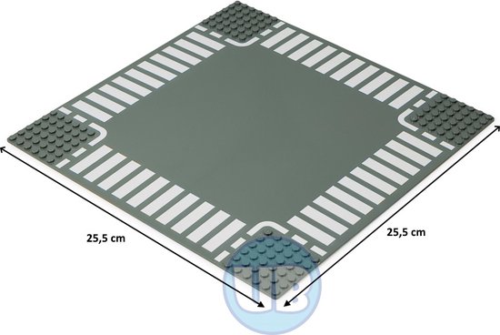 Uniblocks City wegenplaat kruising - voor wegenplaat met gele belijning - 25,5 x 25,5 cm | Bouwplaat 32x32 noppen |wegen | stad | city | combineer met Lego bouwplaten | Geschikt voor LEGO bouwplaten bouwplaat wegplaat