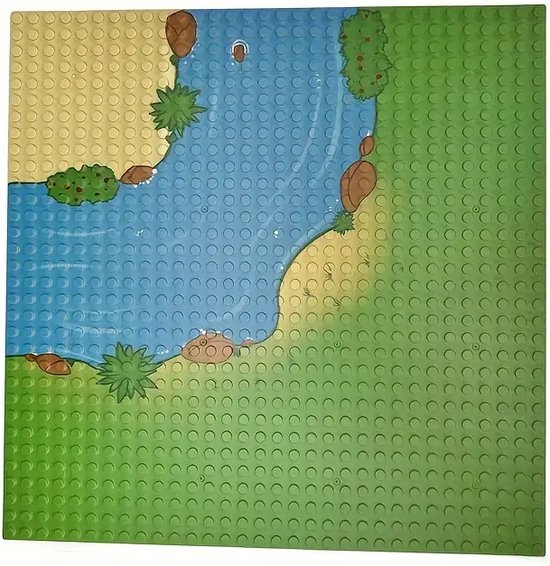 32x32 Basisplaat met Rivier-, Grasland- en Oceaanpatronen – Geschikt voor LEGO Bouwstenen – 25.4x25.4 cm