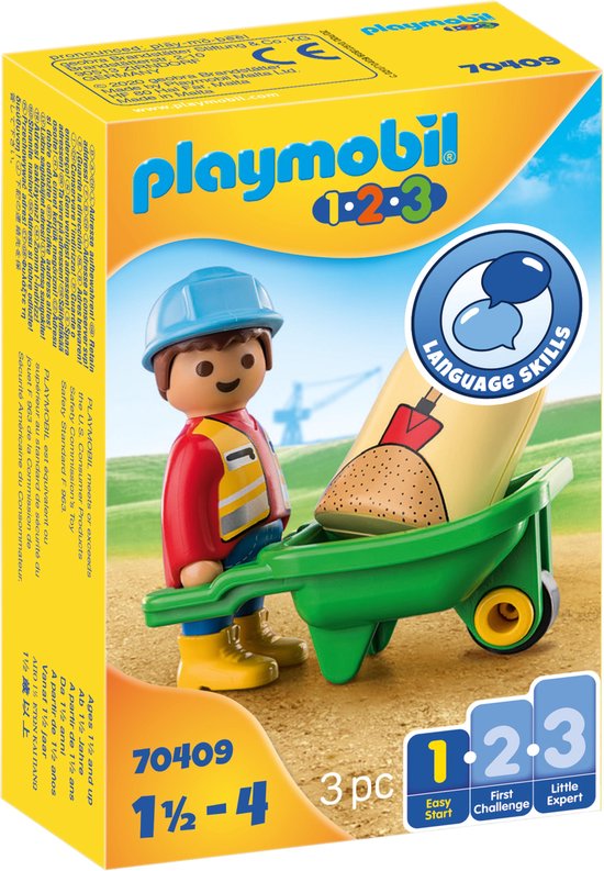 PLAYMOBIL 1.2.3 Bouwvakker met kruiwagen - 70409