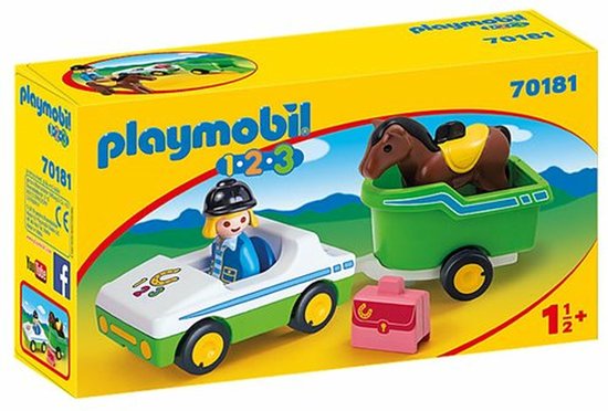 PLAYMOBIL 1.2.3 Wagen met paardentrailer - 70181