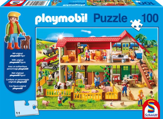 Schmidt Legpuzzel Playmobil Farm Junior Karton Blauw 100 Stukjes