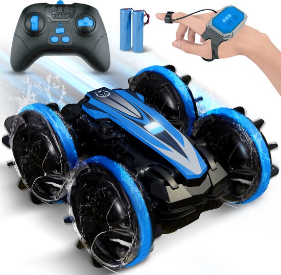 NAPI Bestuurbare Auto All-Terrain - 2 Oplaadbare Accu's - Race Auto (15km/h) Afstandbestuurbaar voor Buiten - Waterdicht - RC Car/Boot Land & Water - 1,5u Speelplezier - Radiografisch - Blauw