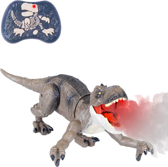 Silvergear RC Dino - Dinosaurus Speelgoed - Dino Auto - RC Auto - T-Rex - Rook, Licht & Geluid - Bruin