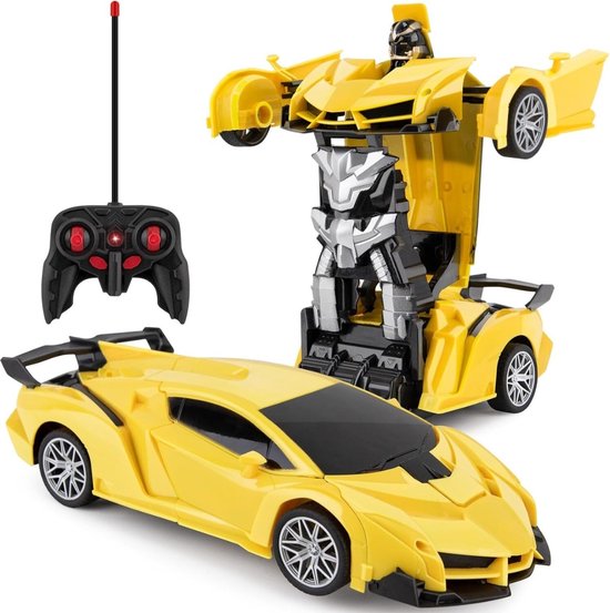 Jojoy 2-in-1 RC Auto en Robot – Bestuurbare Auto met Afstandsbediening – Radiografisch Bestuurbare Transformer Speelgoed voor Kinderen - ROBOCAR Geel