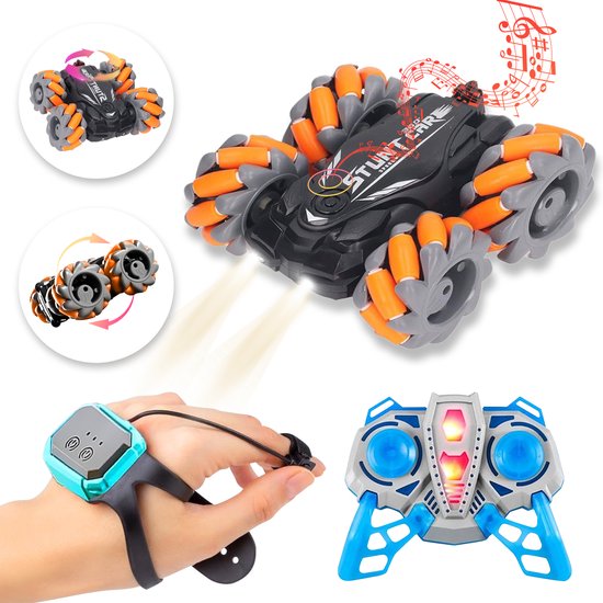 PRIME TOYS® - Bestuurbare Auto - Oranje - Stunt - Drift - 360° Draaien - met Race Geluid - met Verlichting - Controller & Hand Bestuurbaar - RC Auto - RC Drift Auto - Bestuurbare auto voor Jongens & Meisjes