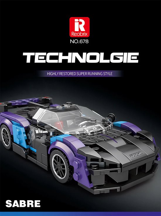 Supercar Model Nr. 678 - Iconisch Ontwerp met Klassieke Autokenmerken - Perfect als Decoratief Display voor Huis of Kantoor (Compatibel met LEGO en LEGO Technic)