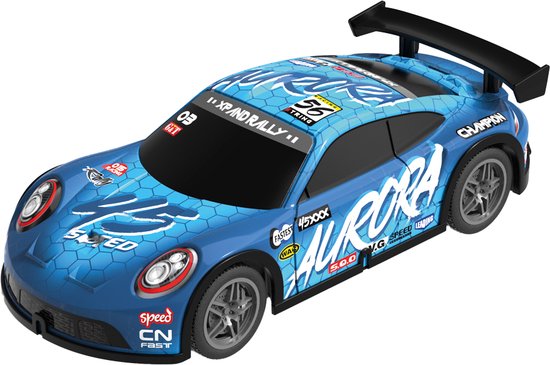 WonkyCars - Rally Car Thunder Light – 27 MHz - LED verlichting - Radiografisch bestuurbare race auto met Verlichting (1:24) - Blauw