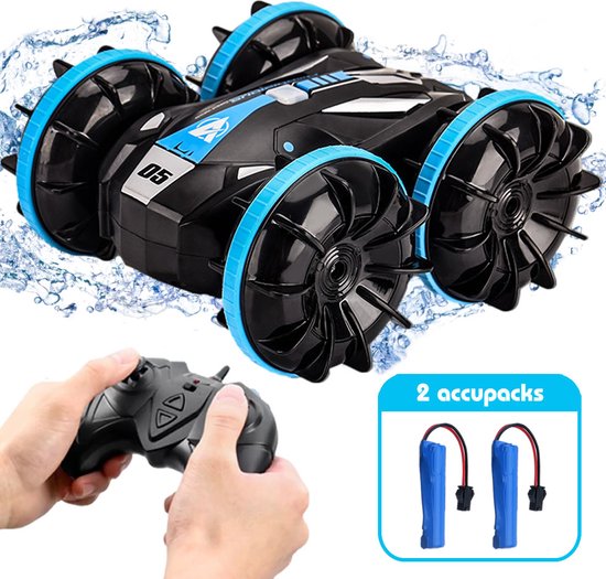 Marogear® Amfibie Stunt RC Auto - Blauw - Afstandbestuurbare auto voor kinderen - Kan in het water, sneeuw of op het land - Schaal 1:20 - Waterdicht - 2 Accupacks - Radiografisch Bestuurbare Auto voor kinderen vanaf 5 jaar