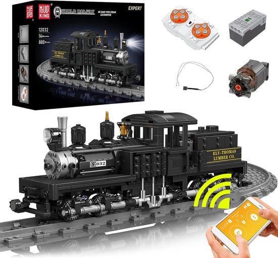 Mould King - Technic city stoomtrein elecktrisch | Trein met treinrails modelbouw | Creator classic treinen bouwpakket | Technische speelgoed ideas expert volwassenen & kinderen | 880 bouwstenen icons modelbouw (compatibel met lego of mega bloks)