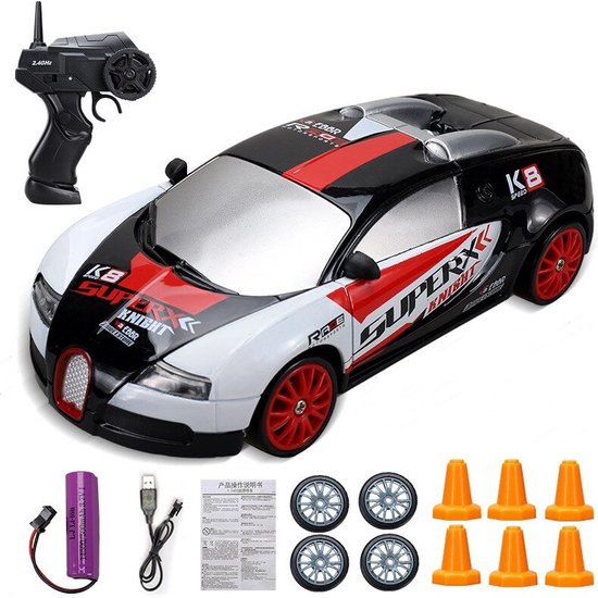 DrPhone RCZ3 – High Speed Drift RC Auto - 2.4 Ghz - 3.7V 500mah – LED Licht – 15 KM/H – Vierwielaandrijving – Wit/Rood