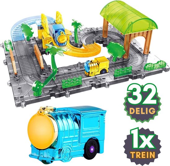 Splicing - 32-delig trein electrisch locomotief treinbaan | Speelgoed voor meisjes en jongens kinderen van 1 2 3 4 jaar | niet compatibel met lego duplo of vtech toet toet auto's | Racebaan bouwpakket magnetisch klem | Sinterklaas & Kerst cadeautjes