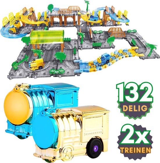 Splicing - 132 delig trein electrisch locomotief treinbaan | Speelgoed voor meisjes en jongens kinderen van 1 2 3 4 jaar | niet compatibel met lego duplo of vtech toet toet auto's | Racebaan bouwpakket magnetisch klem | Sinterklaas & Kerst cadeautjes