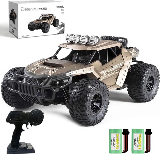 Luxe raceauto - Leuk cadeau - Op afstand bestuurbare speelgoedauto voor buiten, monstertruck, buggy auto, 1/16, radiogestuurd, 20 km/u, bruin, 30 minuten speeltijd, speelcadeau voor kinderen vanaf 8 jaar