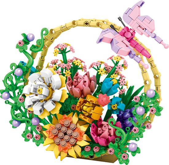 Flower Basket - blomenmandje Bouwset - Kleurrijke Bloemen Bouwpakket – Creatieve Bloemenboeket Constructieset – Compatibel met LEGO – Educatief STEM Speelgoed - 641 Stuks