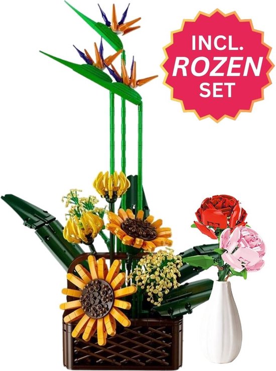 Mould King - Zonnebloem bloemenboeket incl. rozen | Botanical flowers collection | Classic Creator STEM speelgoed bonsai bloemen bouwpakket | Icons bloemenboeket modelbouw volwassenen & kinderen | 1762 bouwstenen (compatibel met lego of mega bloks )