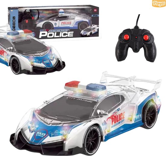 Playos® - RC Politieauto - 1:16 - met Verlichting - Bestuurbare Auto - Rollenspel - Speelgoed - Politie - Sinterklaas - Kerst