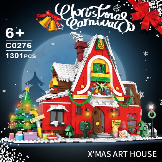 Feestelijk Kersthuis Bouwpakket - Christmas House Building Blocks - Kerst Decoratie Bouwset - Magisch kerstcadeau - Creatief Bouwspeelgoed - Compatibel met LEGO – Educatief STEM Speelgoed - 1301 Stuks