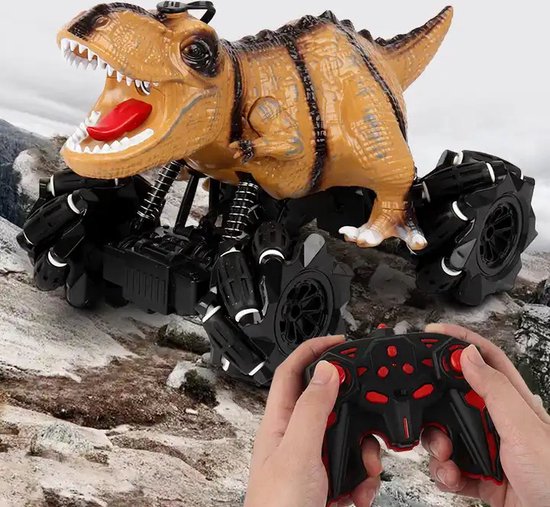 RyC Toys Afstandsbediening dinosaurus auto- geel | bestuurbare auto met accu |sinterklaas cadeautjes| bestuurbare auto | Dino truck | dinosaurus afstandsbediening auto met muziek en led-verlichting