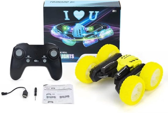 RC stuntcar - RC auto - RC met led - Afstand bestuurbare auto - RC stunt auto - Geel