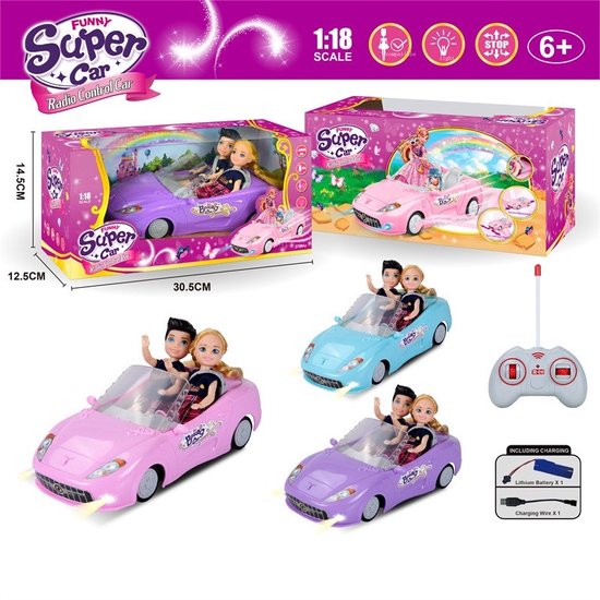 RC Voertuig pink roze auto Remote control cabrio + oplaadbare batterij en 2 figuren