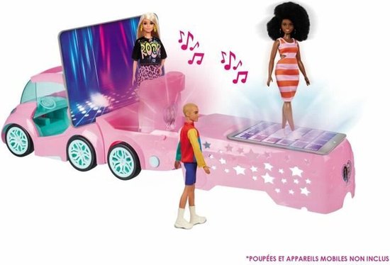 Radiogestuurd voertuig - Mondo Motors - Geluiden en lichten - Barbie DJ Express Deluxe - Auto met aanhanger / muziekpodium - 50cm