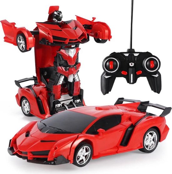 Playos® - Transformer Auto en Robot - Rood - met Licht en Geluid - Bestuurbare Auto - Bestuurbare Robot - RC Voertuig - Cadeau - Sinterklaas