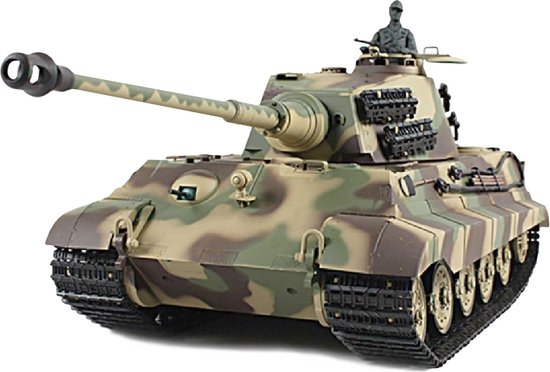 RC tank Kingtiger met Henschel koepel 2.4GHZ IR/BB V7.0 met rook en geluid en luxe houten kist