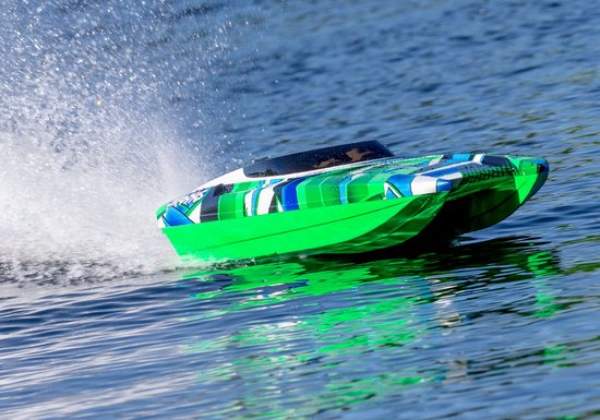 TRAXXAS DCB M41 CATAMARAN RACE BOAT TQI TSM, GREEN/BLUE